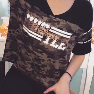 Hustle Fishnet Sleeve Tee